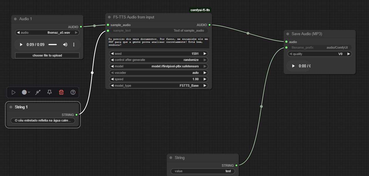 Captura de tela do Comfy UI com F5-TTS